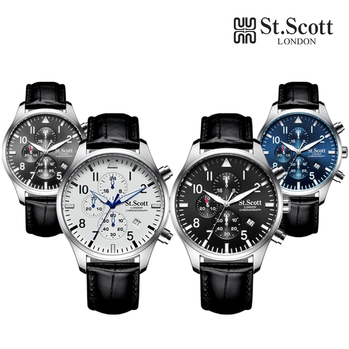 セントスコットロンドン ST3052L クロノグラフメンズレザーウォッチ