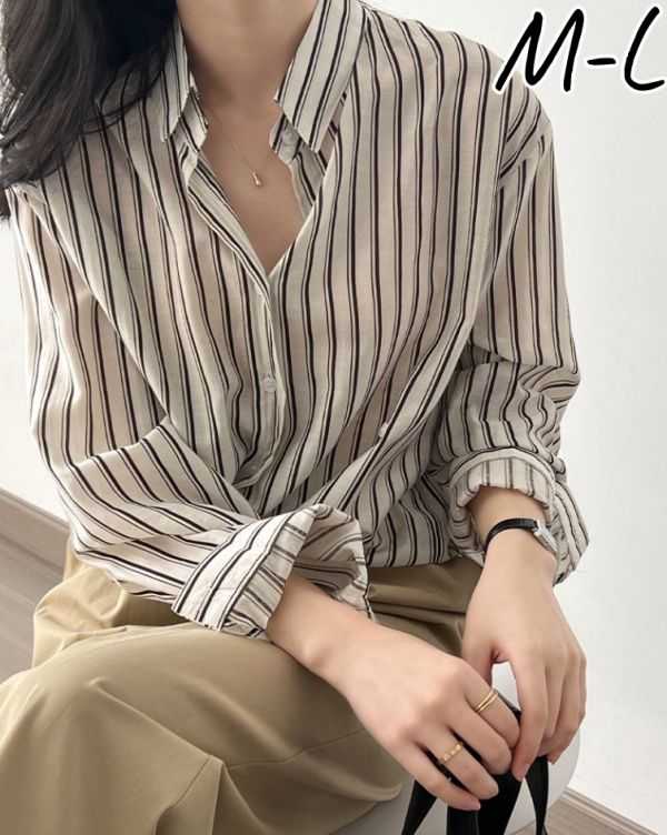 【早い者勝ち！】トップス シャツ ブラウス レディース 長袖 オーバーシャツ オーバーブラウス ストライプ 秋 春 はおり物 体型カバー