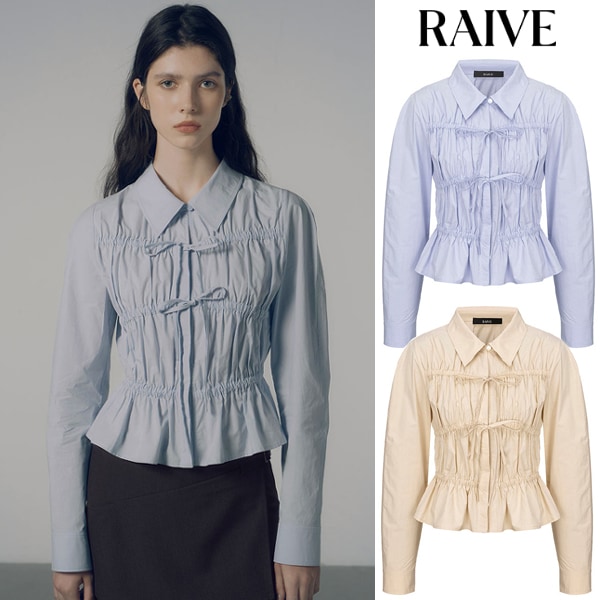 リボン シャーリング ブラウス／Shirring