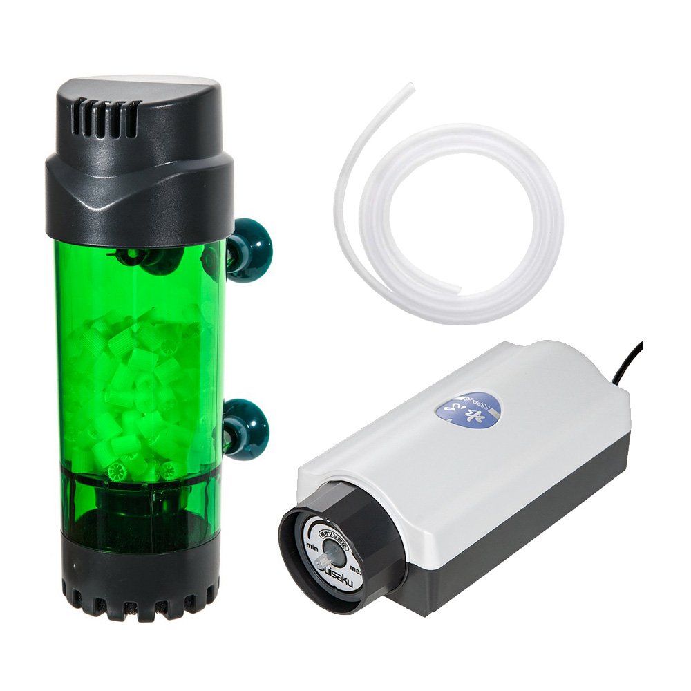 ろ材付き　流動フィルター　グリーン＋水作　エアーポンプ　水心　ＳＳＰＰ－２Ｓ　エアチューブ付き　ＣＲＣ10―03―06―00―00