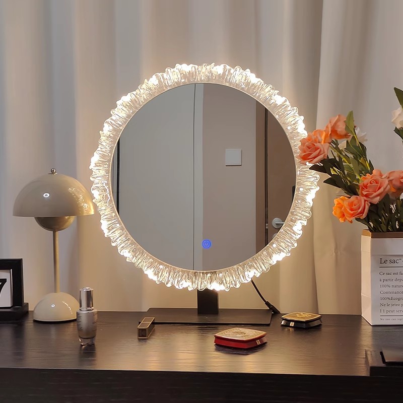 ドレッシングテーブルミラーledメイクアップミラーライトメスマスターベッドルームライトラグジュアリーハイエンドデスクトップスマートドレッシングミラー