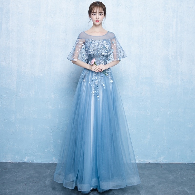 ロングドレスパーティードレス演奏会ロング丈結婚式ピアノ発表会袖あり編み上げレースお呼ばれ二次会披露宴フォーマルレース上品大人高級