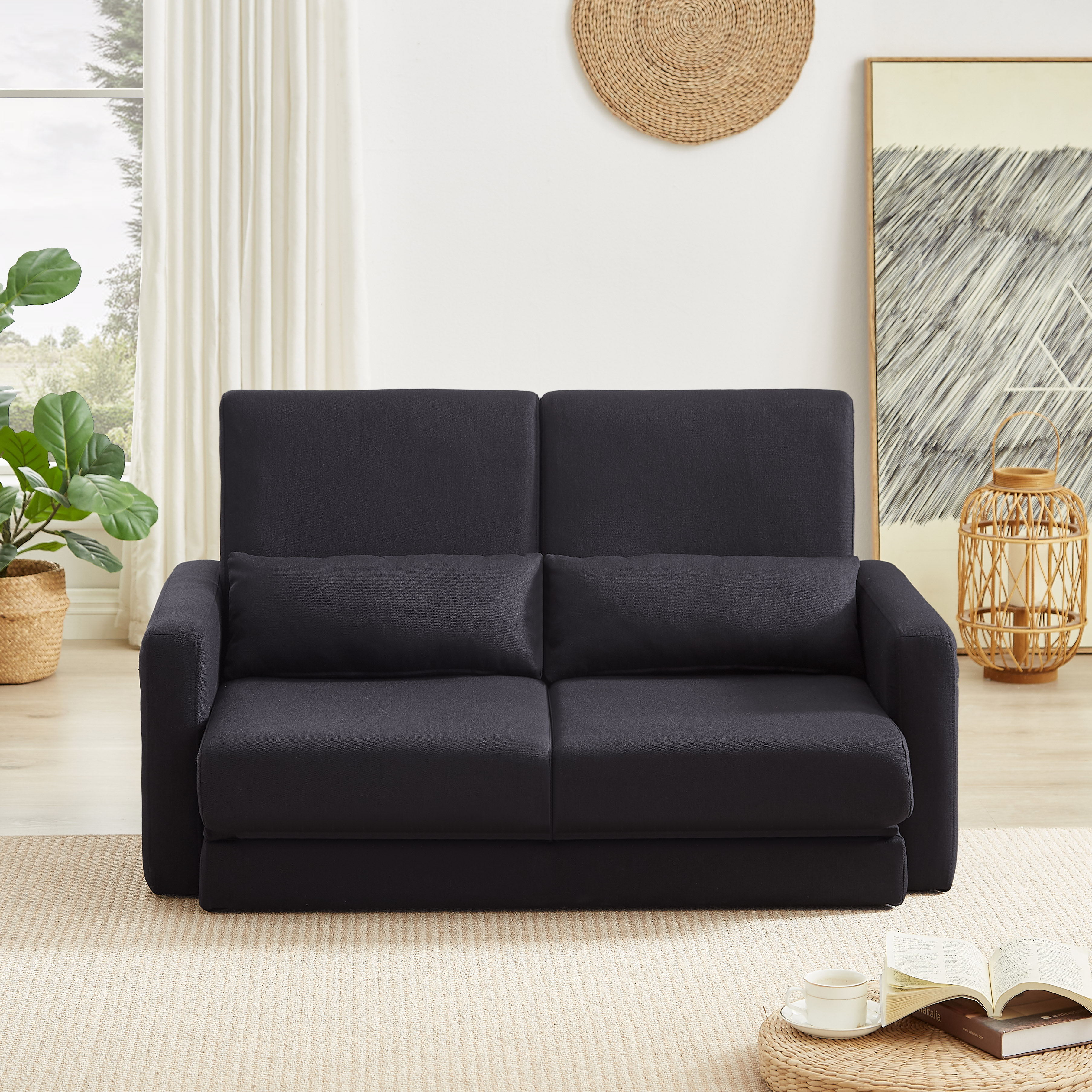 E652 seater sofa ソファ 2人掛け 収納付き ファブリック 両側に肘掛け付き 木脚外し可能 ローソファ コンパクト ひとり暮らし カウチソファー