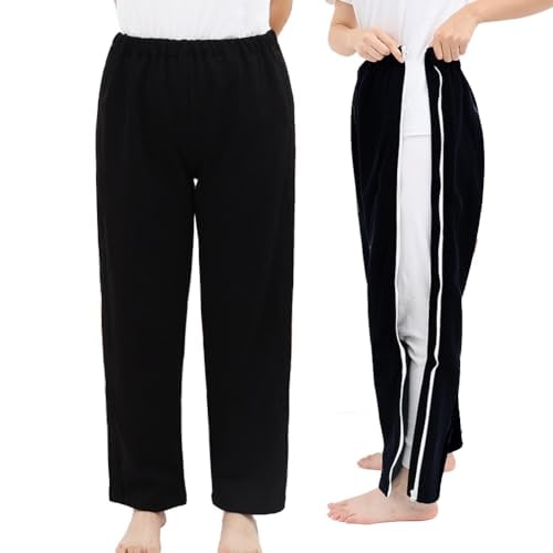 DURASIKO 介護ズボン 介護ゆるゆるなズボン 両脇全開ファスナーあきズボン 腰開 裏シャギー 暖かい 普段着/寝たきり/術後/入院/点滴/