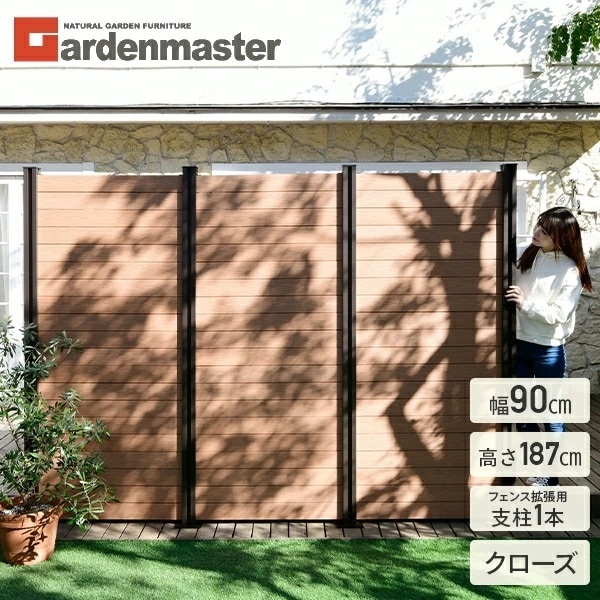フェンス 目隠し 人工木 クローズ (幅90cm 高さ187cm) フェンス拡張セット アルミ支柱追加用 1本 KMFS-1871+WPC1X4-8BR*20 ブラウン/ナチュラル