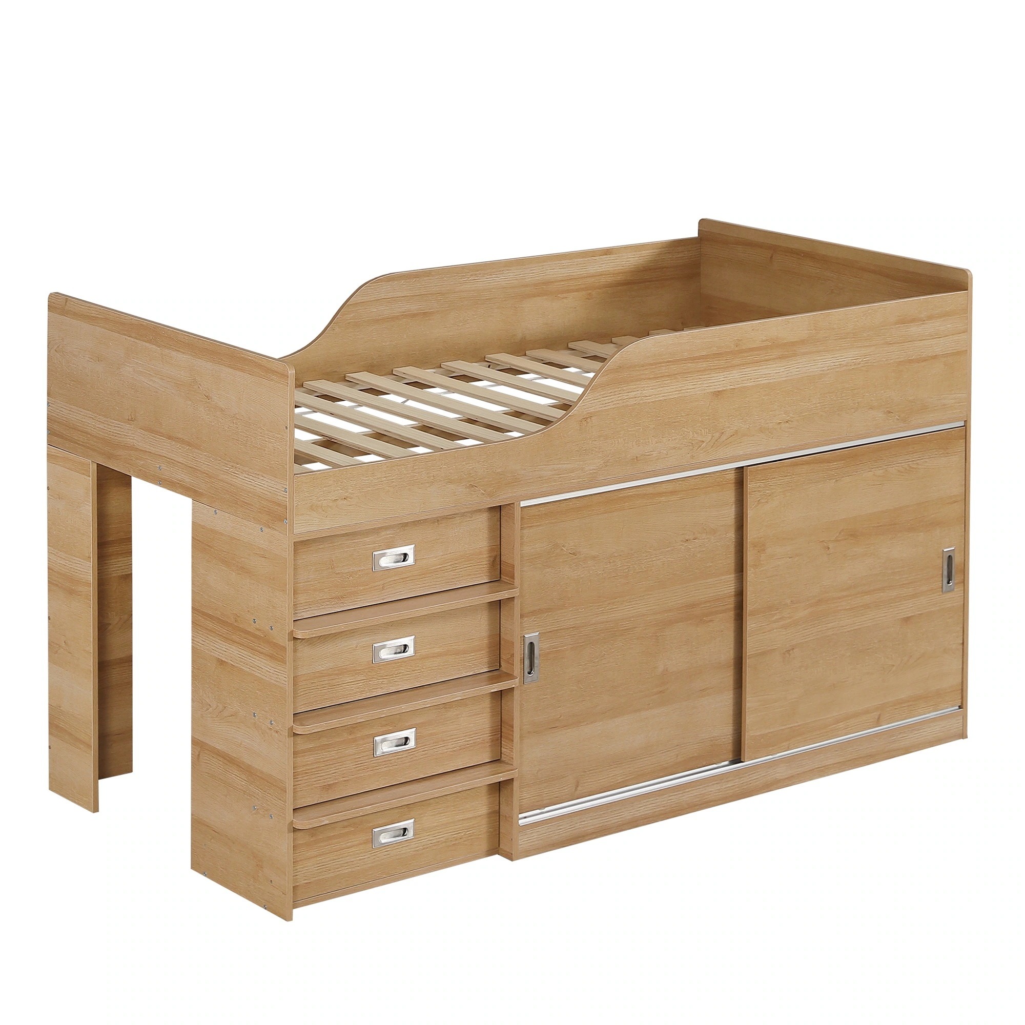 【国内発送&送·料·無·料】システムベッド ロフトベッド S 木製 高さ115cm シングル ベッド ロータイプ ベッド コンパクト 収納 大人 一人暮らし 押入れ 引き出し収納 タンス付き-243