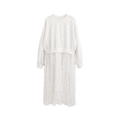 ワンピース ロング ロング丈 袖あり 長袖 Uネック ラウンドネック 切り替えデザイン ドッキング 大人可愛い シンプル カジュアル おしゃれ お洒落 かっこいい 大人女子 こなれ感 ラフ ラブリー