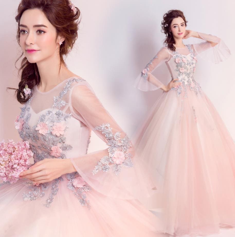 【SNS大人気】XS-3XL レディース　ウェディングドレス　カラードレス 結婚式　花嫁 披露宴　刺繍 二次会 パーティードレス 演奏会 お嫁さん 発表会 ピンク