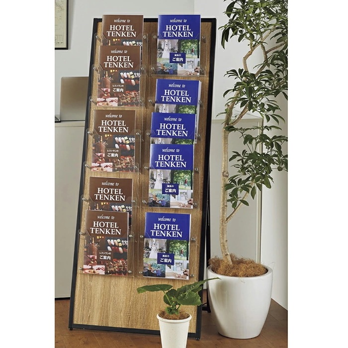 エントリーでポイント5倍！11月4日20:0011月11日1:59ウッドカタログスタンド ラスティック柄 2列 1台 パンフレットラック カタログラック ブックスタンド 雑誌 カタログ パンフレット 26,791円