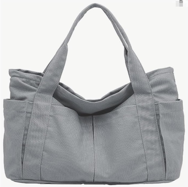 トートバッグ 大きめ 帆布 軽量 6ポケット付き シンプル Lサイズ グレー