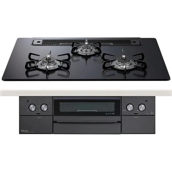 ビルトインガスコンロ プロパンガス用 3口 左右強火タイプ 幅75cm PD-829W-75GZ-LP マッティーブラック WITHNA (ウィズナ)