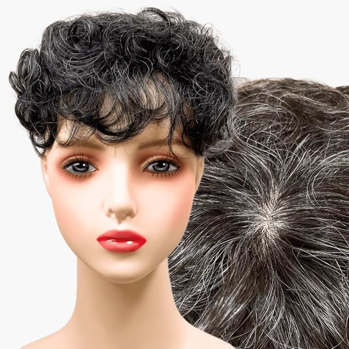 部分ウィッグ かつら ヘアピース ポイントウィッグ 白髪 グレイヘアー 女性 レディース 人工毛 ショート 前髪 ストレート 前髪ウィッグ(白2黒8人毛mix, グレイヘアーパーマ) 9,204円