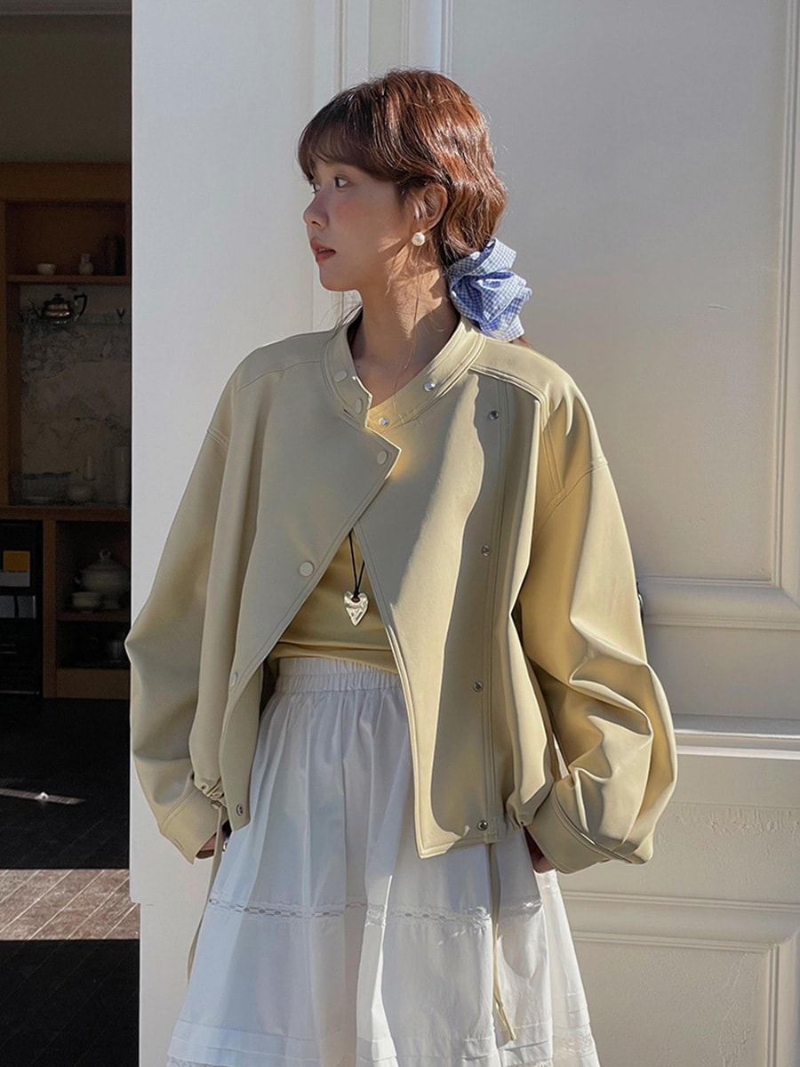 【歌銘】韓国系通勤立襟革服ジャケット女性春新作レトロ機関車服ショートコートw733b 5,388円