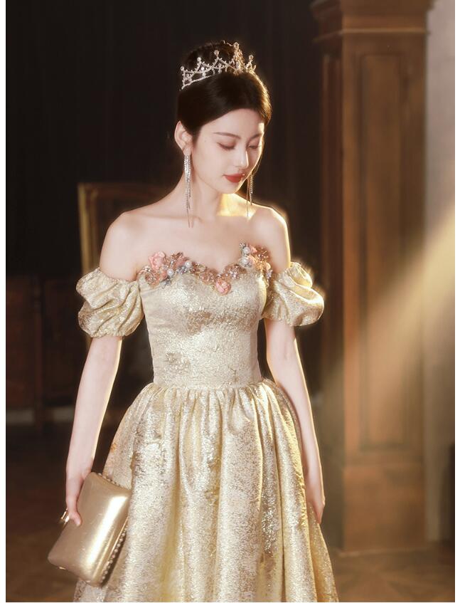 イブニングドレス シャンパン色 オフショルダー セクシー ドレス 発表会ドレス 表面微光沢 高級感 結婚式ドレス 二次会ドレス ノースリーブ ビスチェドレス ベアトップ ロングドレス オシャレ パーテ