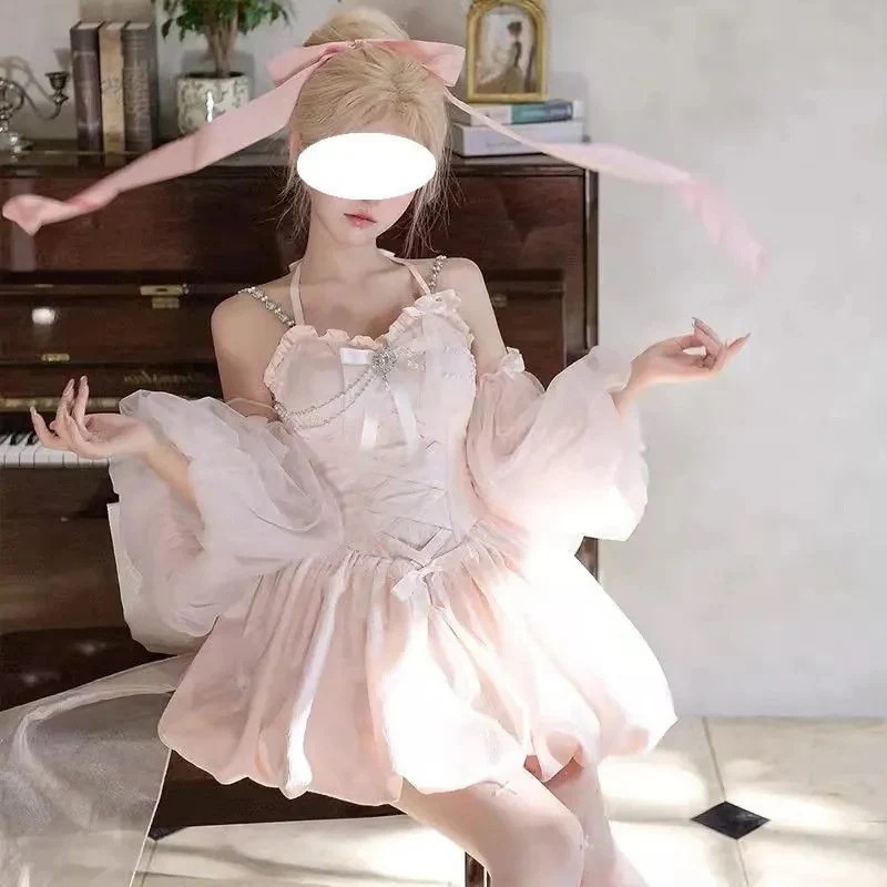 甘い花苞スカート ロリータ ピンク ふわふわワンピース