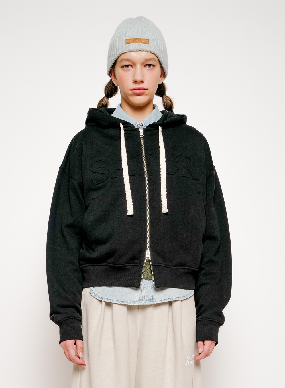 【SATUR】 CLASSY HEAVY COTTON HOOD ZIP-UP : CLASSIC BLACK