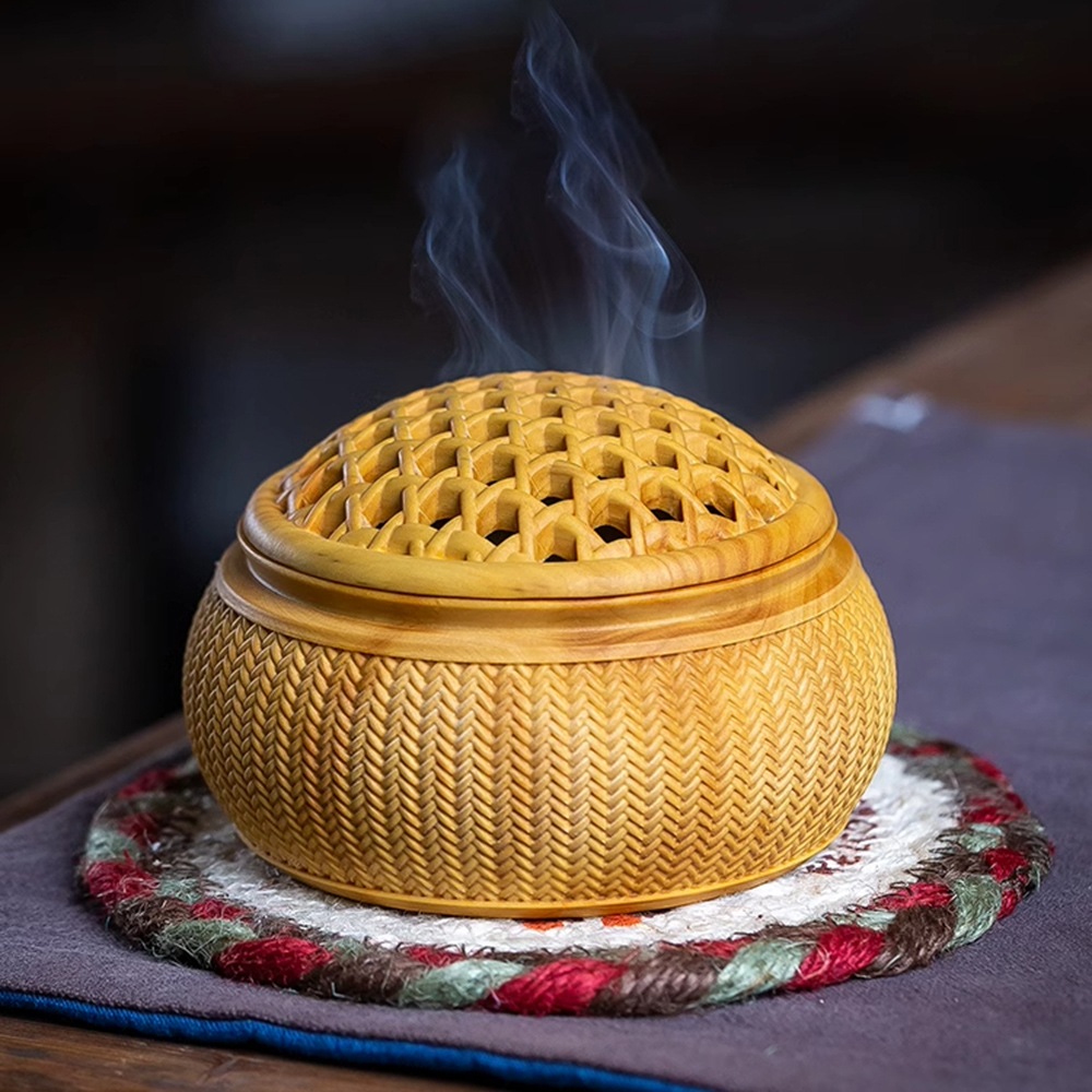 竹香炉小葉黄ポプラ木彫香炉家庭用装飾作品ルー製品