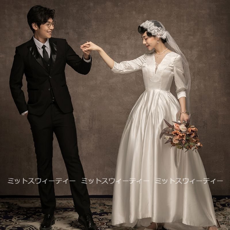 ウエディングドレス 結婚式 二次会 プリンセス サテン ロングドレス 花嫁用 パーティードレス 海