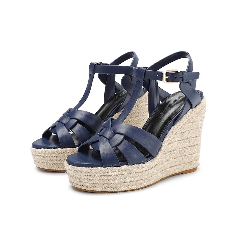 レディース用牛革サンダル 手作りのハイヒールの高級靴 麻縄 屋外の宴会パーティー 新しい夏の滑り止め