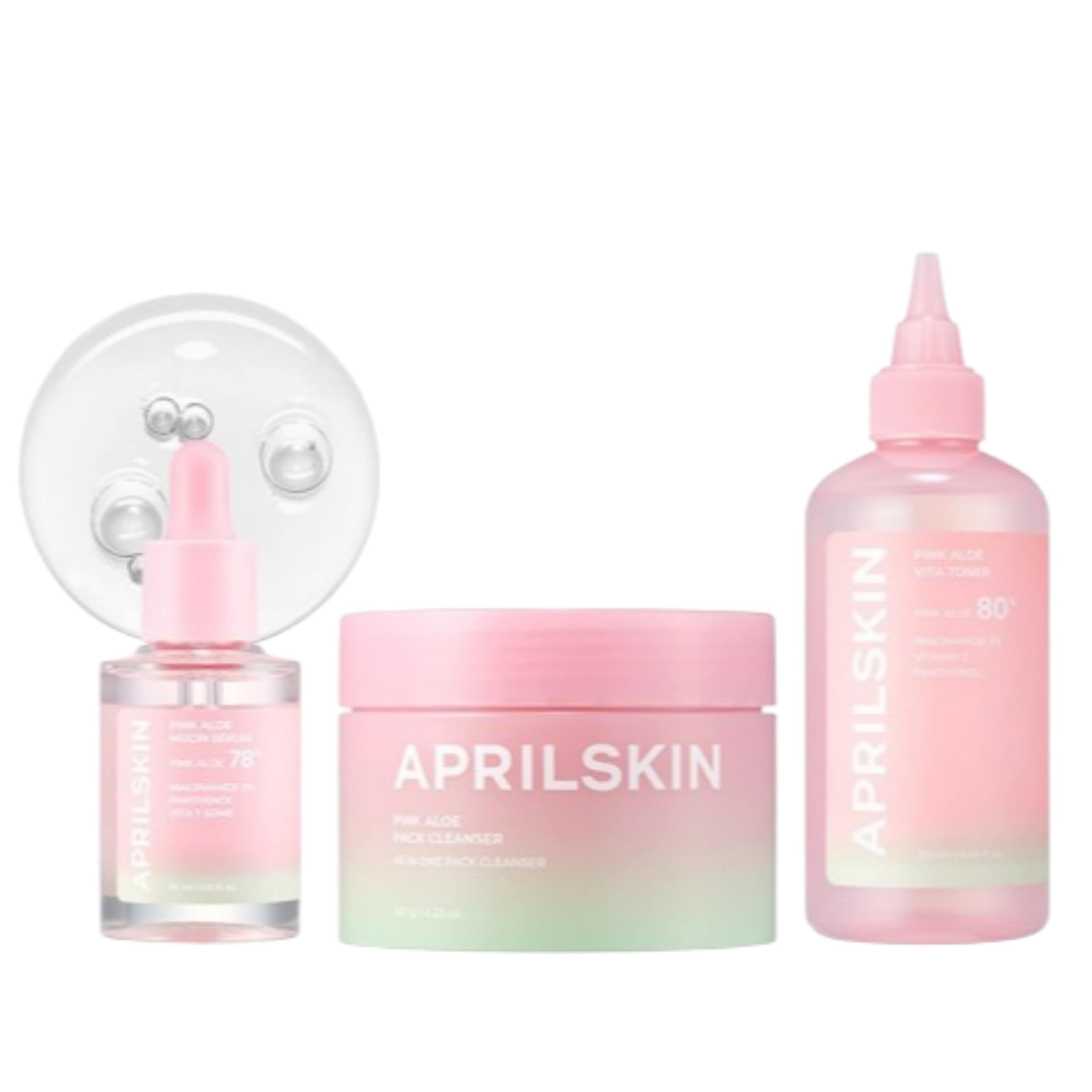 [新作][トラブル/痕跡ケアセット/限定企画] ピンクアロエ 3種 /メレンソップ&トナー&セラム/ニキビ/跡/赤み/水分補給/鎮静/韓国コスメ