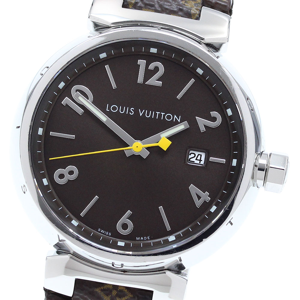 ルイ・ヴィトン LOUIS VUITTON Q1111 タンブール デイト クォーツ メンズ 箱・保証書付き_904959【中古】