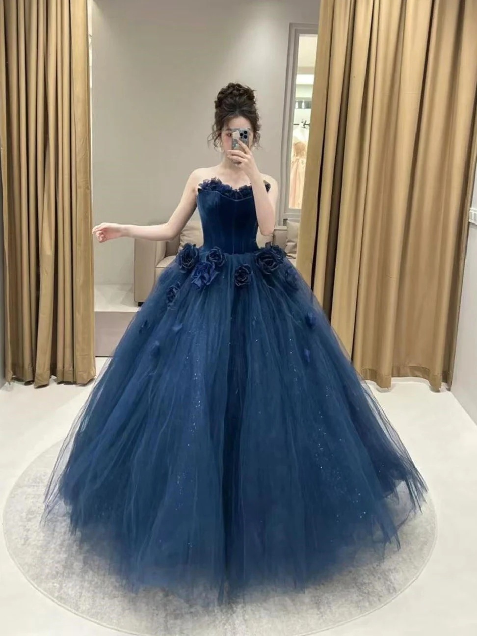 女性のための青いドレス2025ハイエンドアート試験ホストピアノアダルトギフトパフスカート