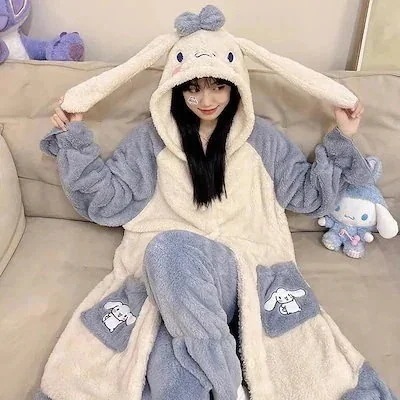 【着ぐるみパジャマ】80PCS着ぐるみ パジャマ シナモロール かわいい 着ぐるみ パジャマ もこもこ ウェア 厚い モコモコ ワンピースパジャマ 部屋着 ガウン ペアルック カップル キッズ メンズ