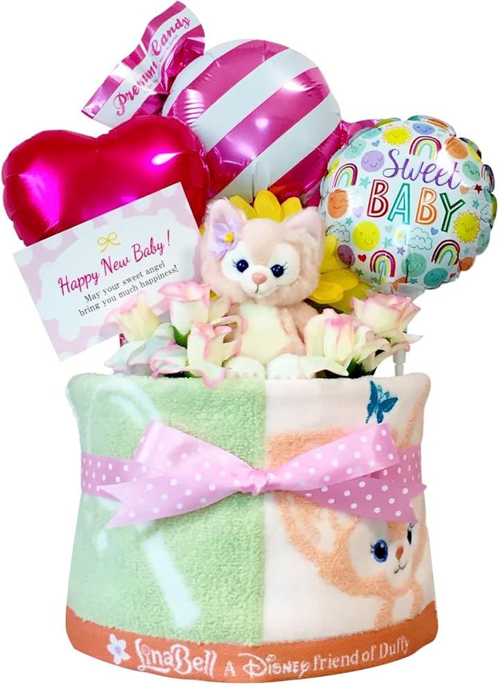 おむつケーキ 女の子 出産祝い 赤ちゃん 誕生日 ベビーシャワー ギフト duf1614 (ピンク, 1段 Sサイズ)