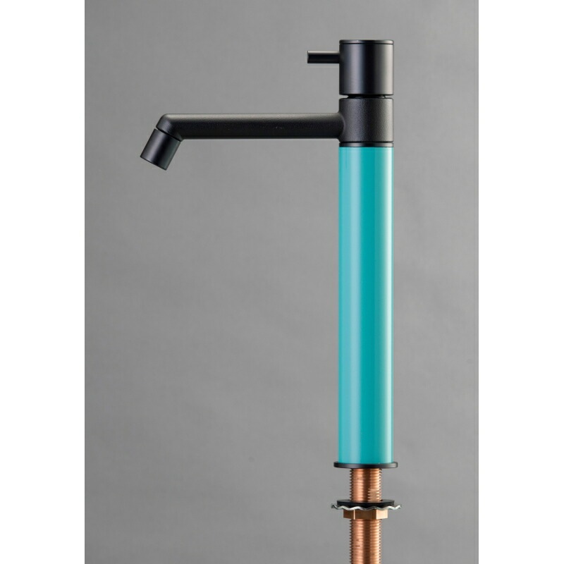 いラインアップ ガーデン単水栓 デザイン水栓 マニル ブラックめっき ロングターコイズブルー ガーデンファニチャー