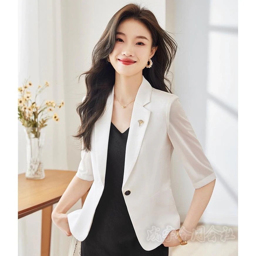 【超お得1つ買うと10個もらえる】1～3日で出荷メッシュ 七分袖 テーラードジャケット ブレザー 30代 40代 春夏 スーツ 薄手コート フォーマル ビジネススーツ 通勤OL オフィス 成人式 卒業