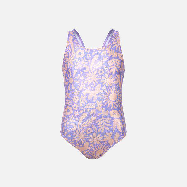 [] 女の子 リフレクション ソーラー Xバック ワンピース 水着 パープル (B6SKSWS312PPL)