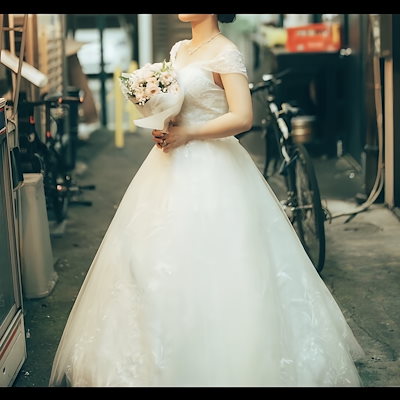 実例写真！ウェディングドレス オフショルダー プリンセスライン ふわふわドレス 結婚式 前撮り