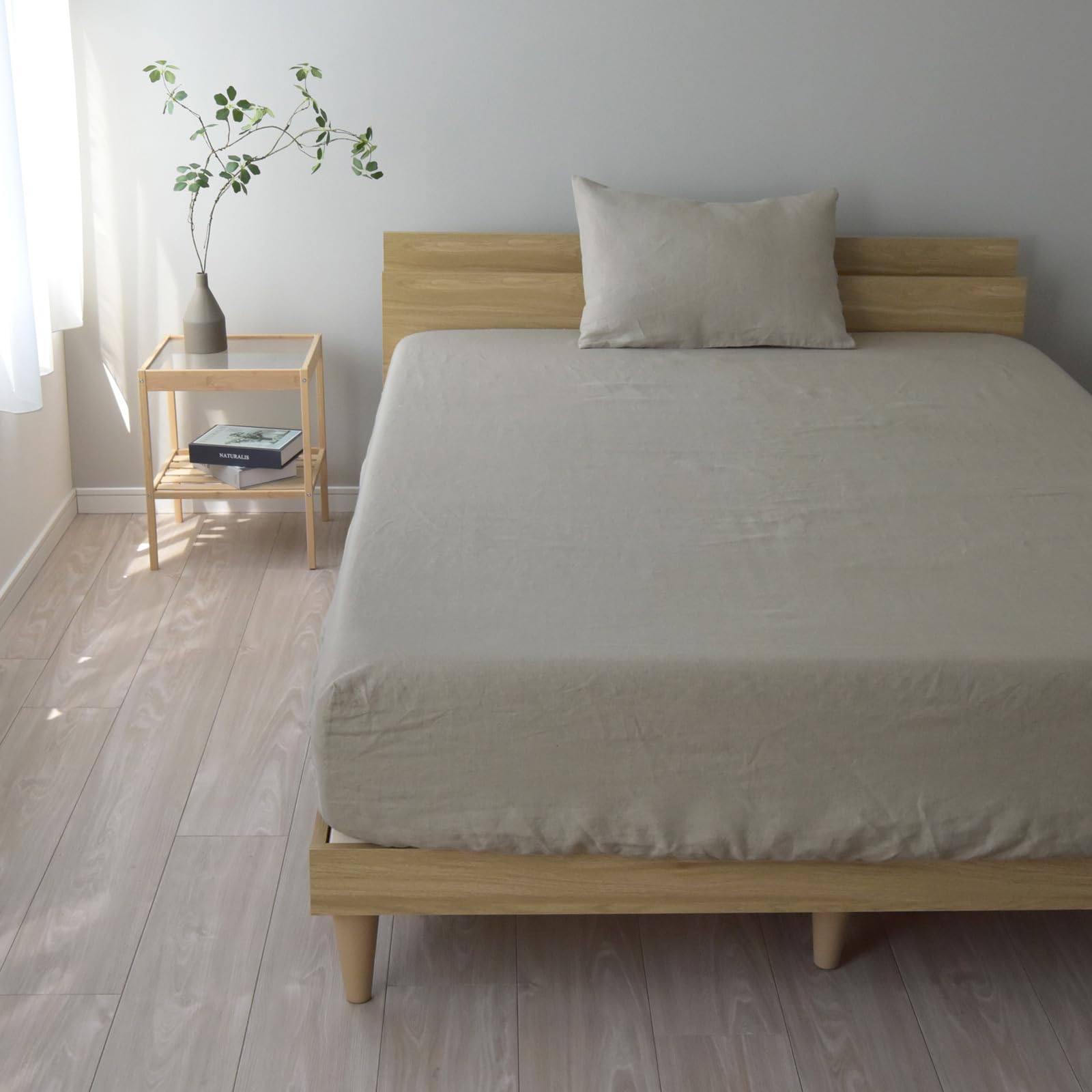 日本製 リネン ベッドカバーセット シングル 2点セット 麻100% 北欧 おしゃれ ボックスシーツ 枕カバー セット リーノ (シングルセット ベージュ)[ST]