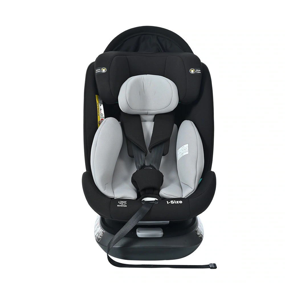 【トップテザー】チャイルドシート 新生児 ISOFIX 0歳～12歳 360度回転式 40～150cm ジュニアシート 調節可能 洗える キャノピー付き ベビーシート 出産祝い 車【ブラック+グレー