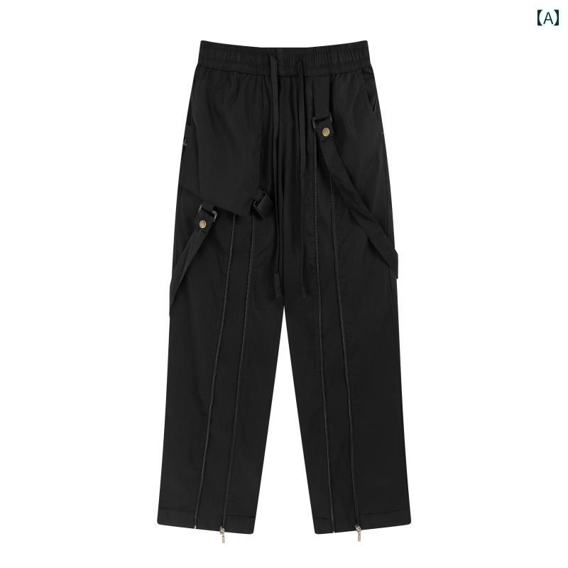 カーゴパンツ　メンズ　レディース W 3 アメリカン ジッパー ステッチ カジュアル パンツ 男女兼用 ストレート ワイド レッグ 機能的な オーバー オール