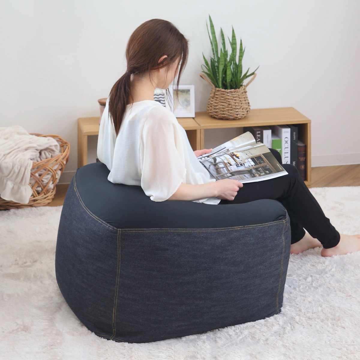 ビーズクッション Lサイズ キューブチェア デニム 洗える カバー クッション ビーズ ソファ 1人掛け 座椅子 日本製 65x65x43cm もちもち おしゃれ 洗えるカバー 大きい ビッグ