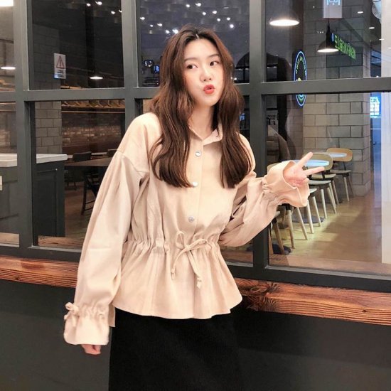 シャツ レディース 大きいサイズ ウエストマーク ドロップショルダー ボリュームシャツ 2色 韓国デザイン 韓国ファッション オルチャン 春服 春新作 新作 シャツ