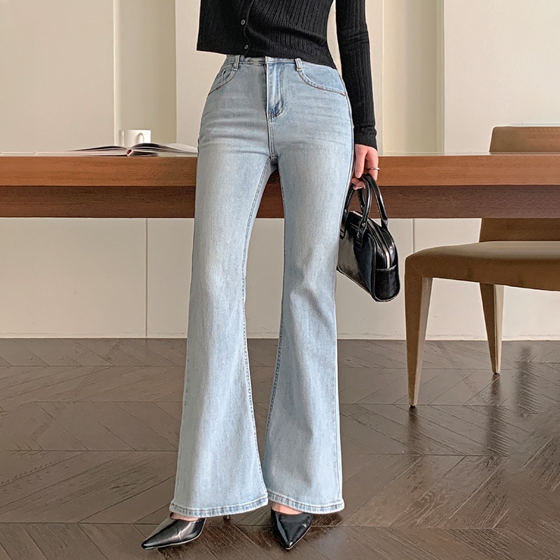 [tje0500] 韓国ファッションウォッシング デニム ブーツカット パンツ