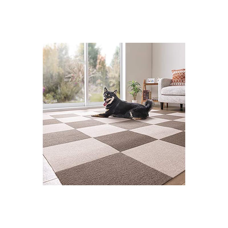 【日本製 撥水 消臭 洗える】サンコー ずれない ジョイントマット 2525cm ブラウンセット 50枚組 カーペットタイプ おくだけ吸着 タイルマット OF-61