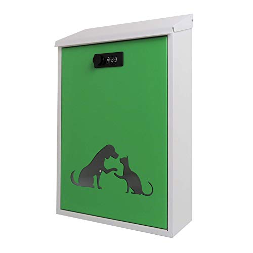 郵便ポスト郵便受けおしゃれ北欧モダンデザインメールボックス壁掛けダイヤル錠付「犬と猫の希望」グリーン緑色ポストpm488