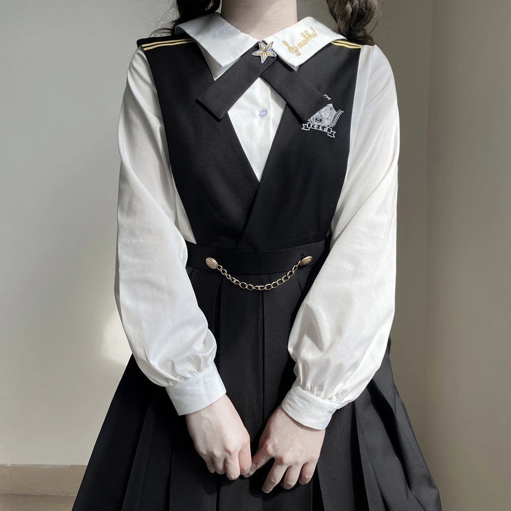 韓国オリジナルミルクスカートJK制服ロングスカートカレッジ風ベストワンピーススーツ涼しく楽ちんセットアップ