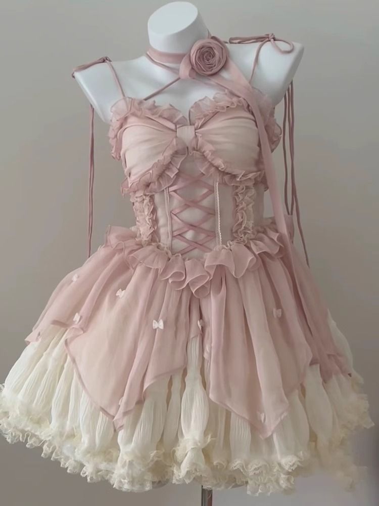 コスプレ ピンク ジェントル バレエスタイル ロリータ ワンピース JSK ドレス ポンチョ プリンセスドレス 韓国 花嫁 茶会 4,782円