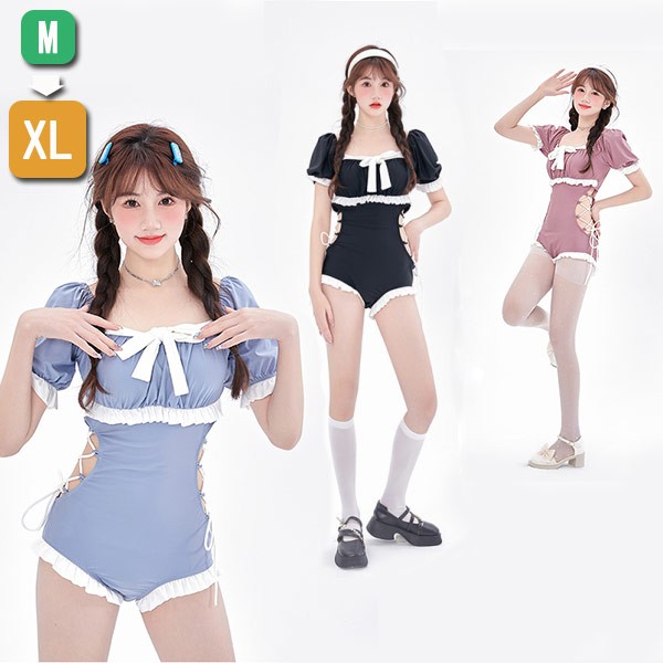 水着 レディース 一体型 ハイウエスト セクシー 可愛い リボン 体型カバー 着痩せ パッド付 モノキニ かわいい 女性 海水浴 温泉 韓国ファッション セクシー感 ブルー ピンク ブラック df0