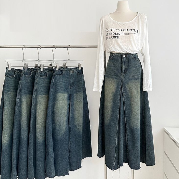 レデイース服スカートロングスカートデニムスカート2025春新作デニムマキシ丈スカートS-L30%までに制限