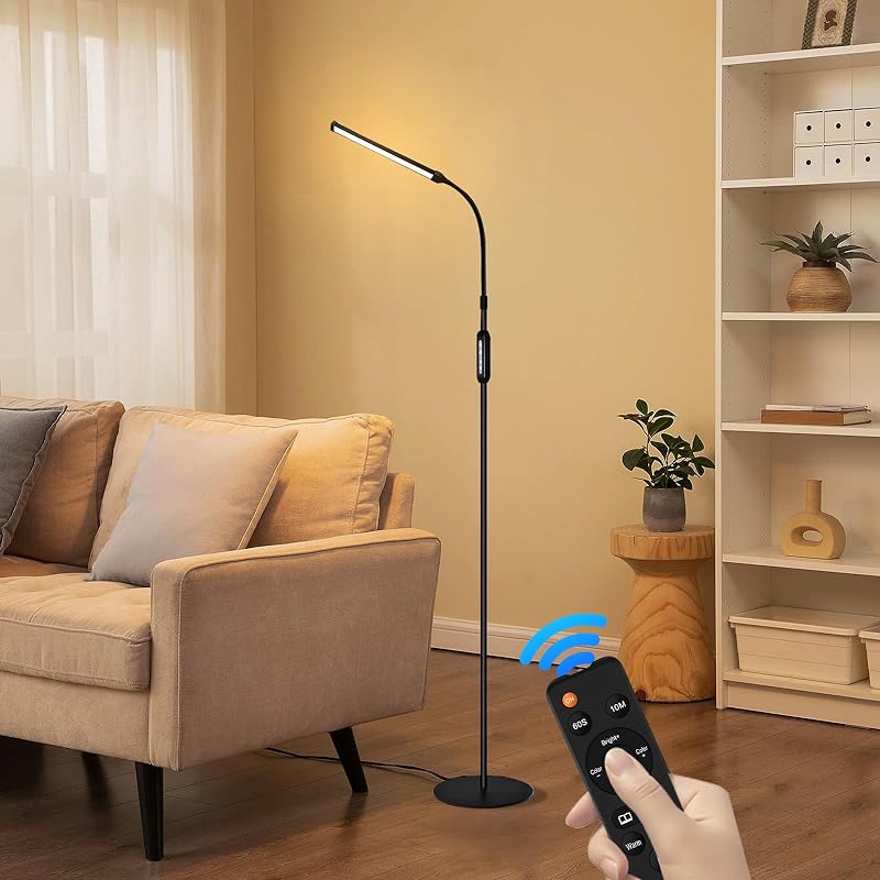 Bamouskon フロアランプ led スタンドライト フロアライト USB給電 おしゃれ 屋内照明 高輝度 2色温度 5段階明るさ調整 タイマー機能付 優しい光 明るい リビング 寝室用 読書灯