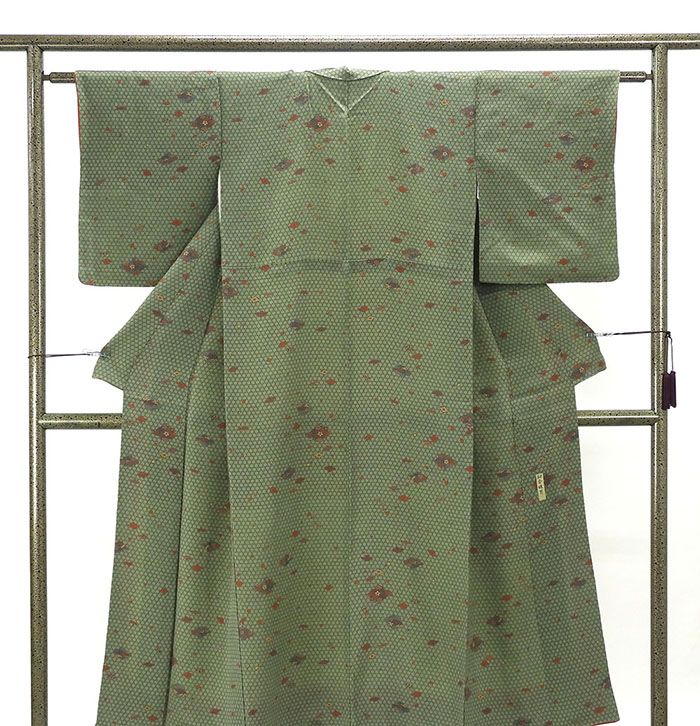 小紋 正絹 細合俊雄 伊勢型染め 身丈149cm 裄丈60cm 小紋 リサイクル 着物 カジュアル c0277