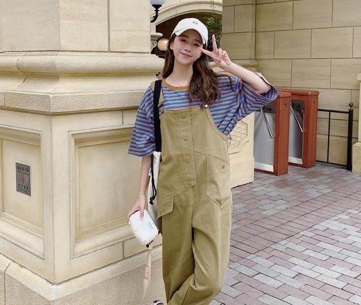 韓国風のゆったりしたけだるい風のズボン 吊りズボン