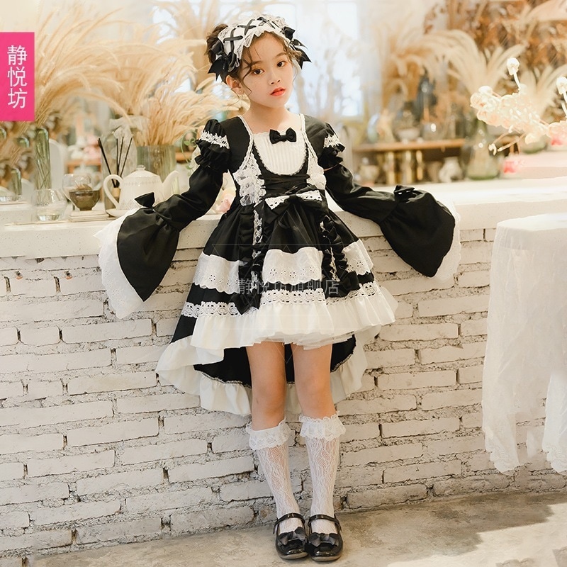 子供用ロリータメイド洋風フルセットロリータ長袖ゴシックドレスコスプレ女の子ドレススカート