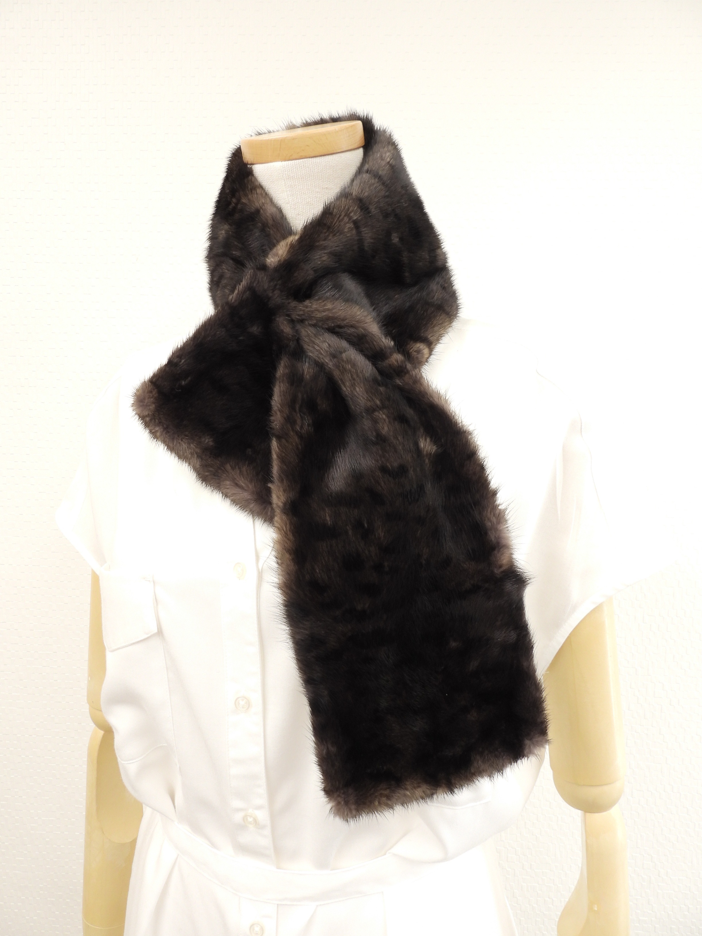 マフラー ミンク 灰黒 エシャルプ ストール ネックウォーマー 美品@ 13