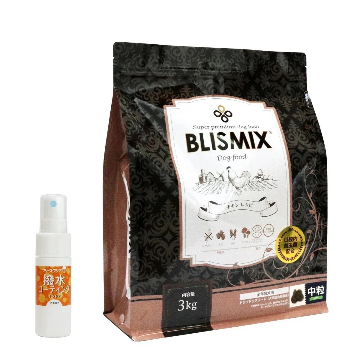 チキンレシピ 中粒 3kg【撥水コーティングインドア(水回り用) 20ml付き】
